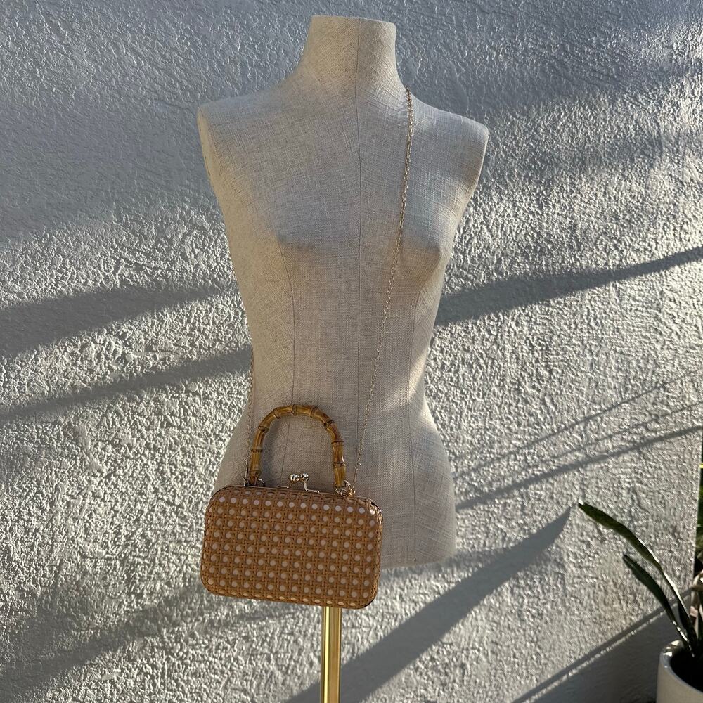 Cane Rattan Clutch with Bamboo Handle and Chain Strap - Picture 5 of 7